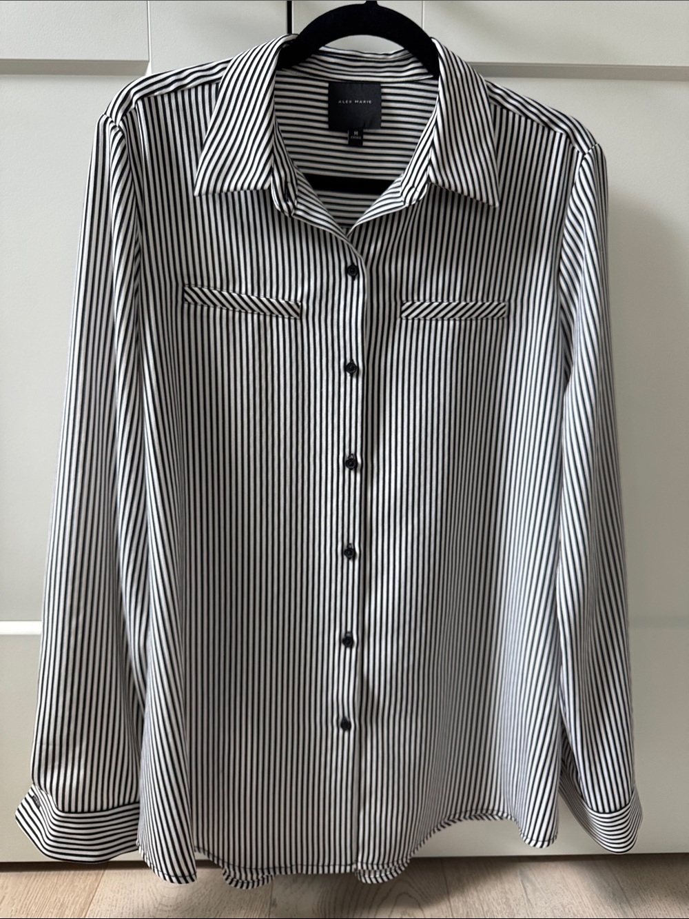 Alex Marie Black and White Vertical Stripe Dress Shirt